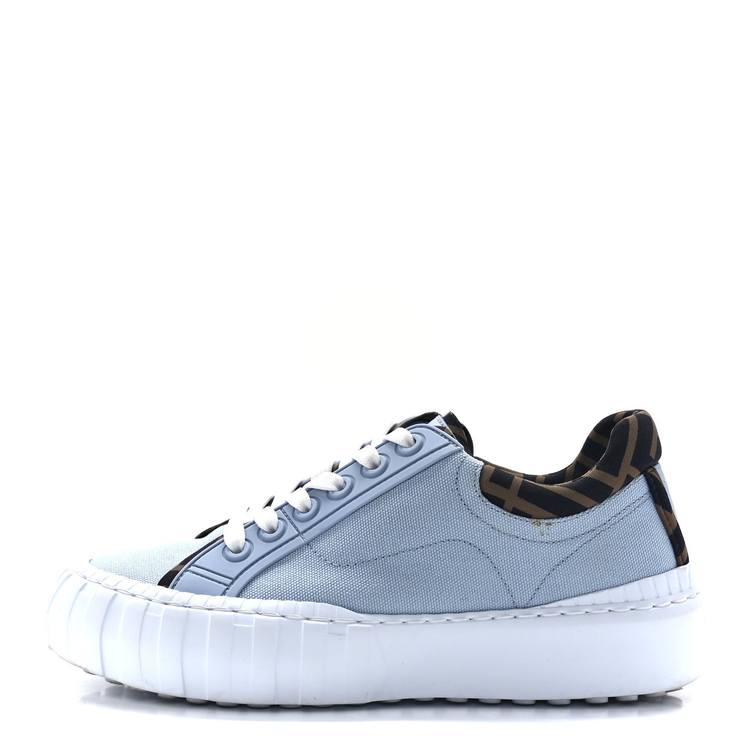 Fendi Canvas Lycra TPU FF Womens Fendi Force Low Top Sneakers 36 Sky Tobacco Black 1 of 8