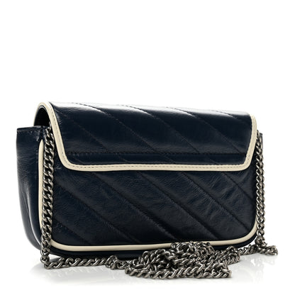 Gucci Vintage Effect Calfskin Matelasse Diagonal Super Mini Torchon GG Marmont Shoulder Bag Blue Agata Mystic White 2 of 12