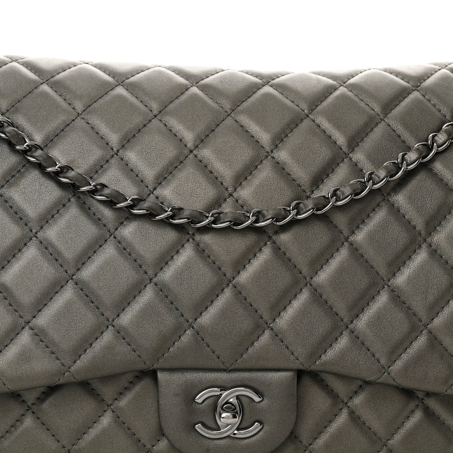 Chanel Metallic Calfskin Quilted Small XXL Travel Flap Bag Dark Silver 8 of 11