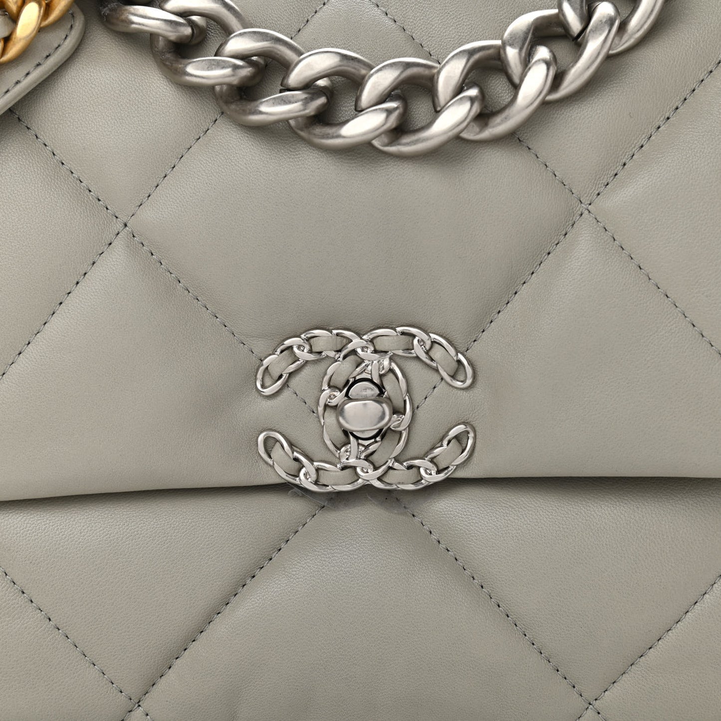 Lambskin Quilted Large Chanel 19 Flap Light Grey