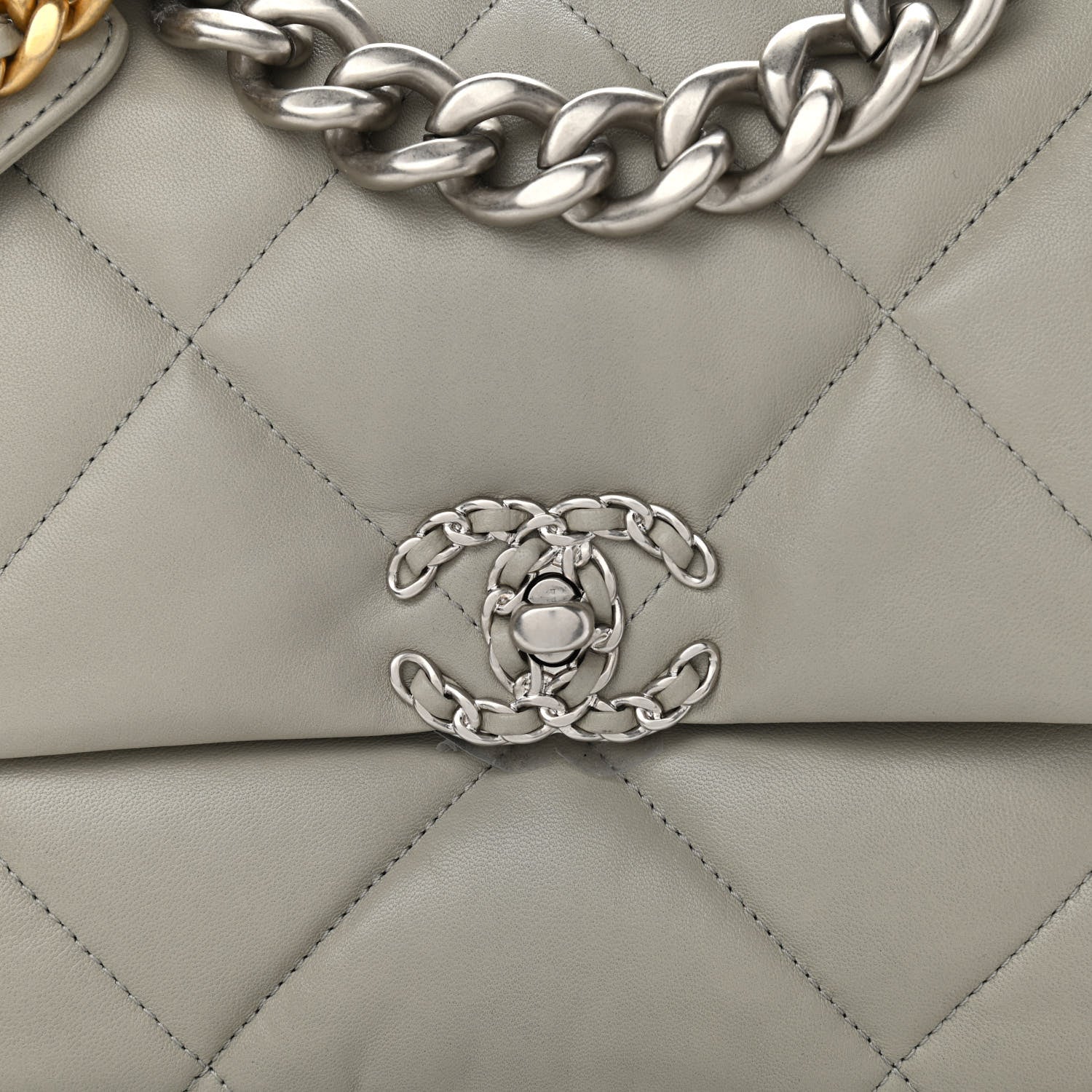 Chanel Lambskin Quilted Large Chanel 19 Flap Light Grey 7 of 10