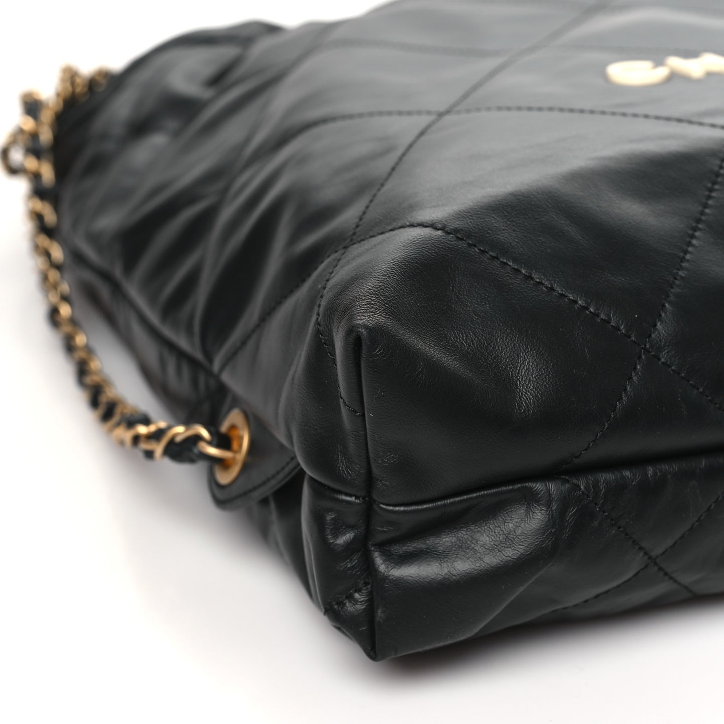Shiny Calfskin Quilted Chanel 22 Backpack Black