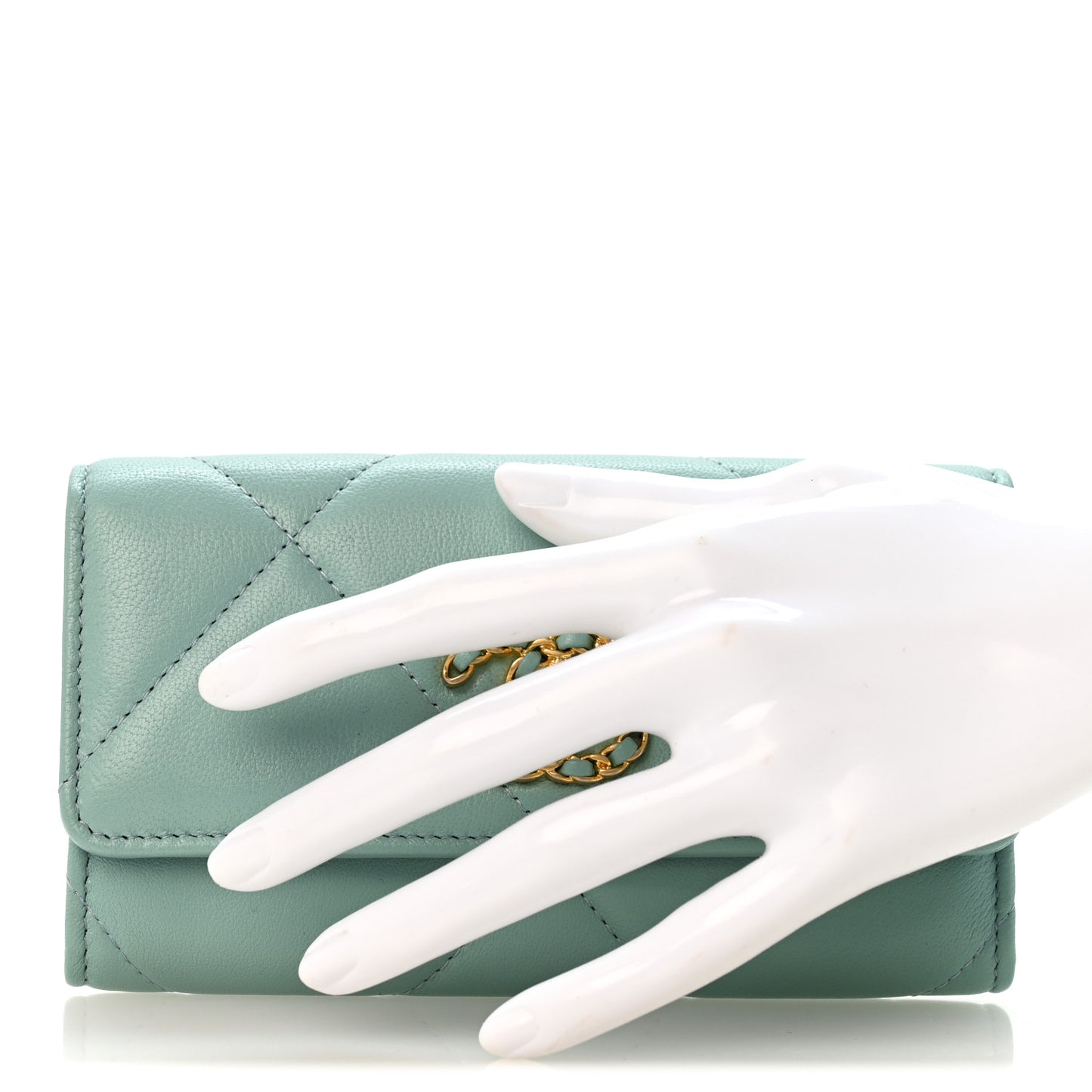 Lambskin Quilted Chanel 19 Flap Wallet Light Blue