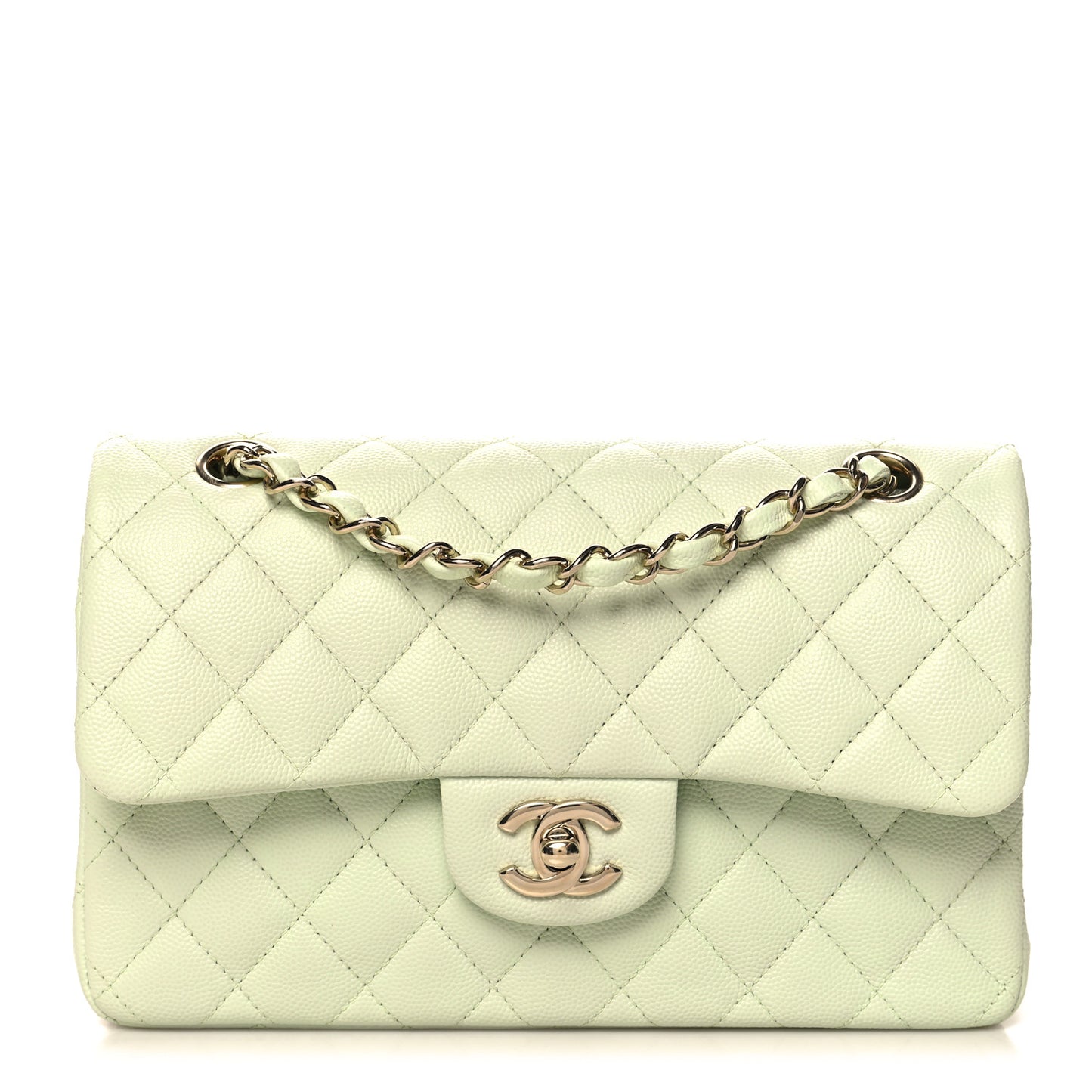 Caviar Quilted Small Double Flap Light Green