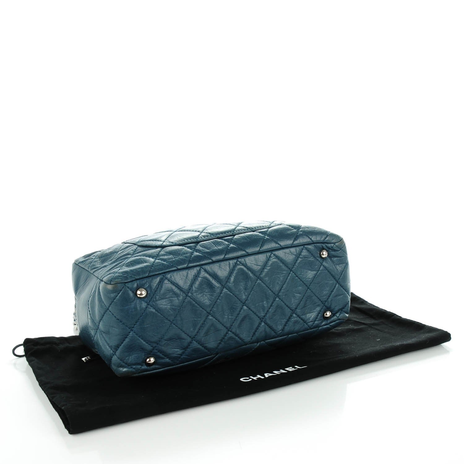 Chanel Aged Calfskin Quilted Cotton Club Bowler Blue 3 of 6