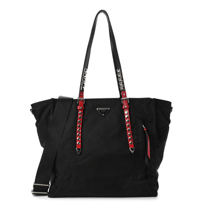 Prada Nylon New Vela Studded Tote Black Fuoco 1 of 6