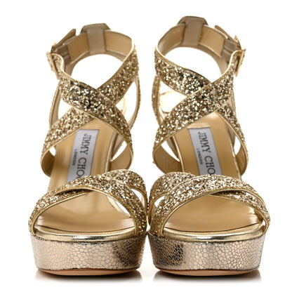 Jimmy Choo Glitter Vamp Platform Sandals 37 Gold 3 of 11