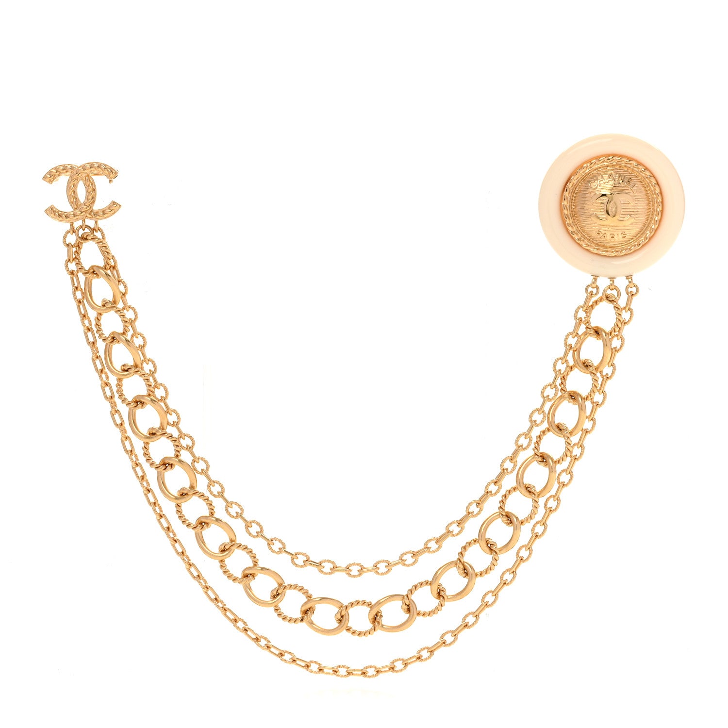 Chanel CC Medallion Multi Strand Long Chain Brooch Gold 1 of 4