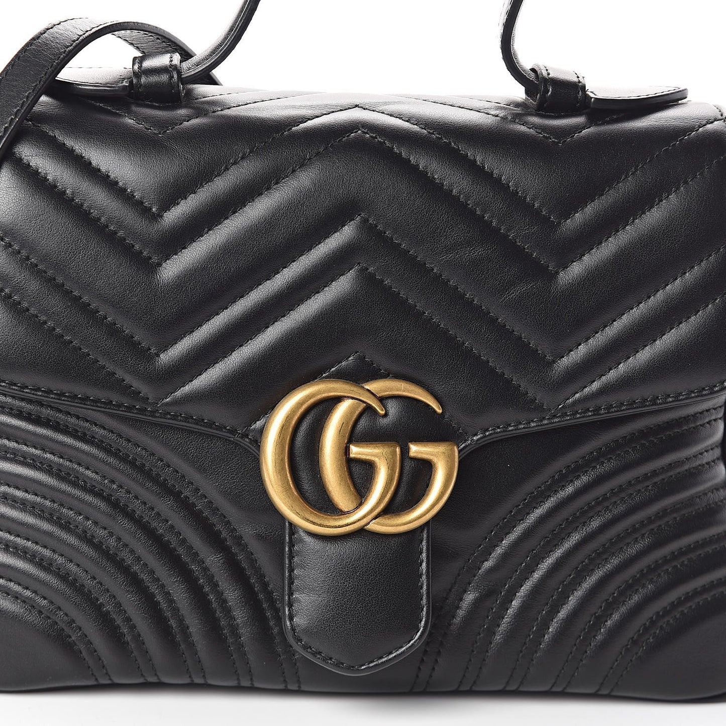 Calfskin Matelasse Small GG Marmont Top Handle Shoulder Bag Black