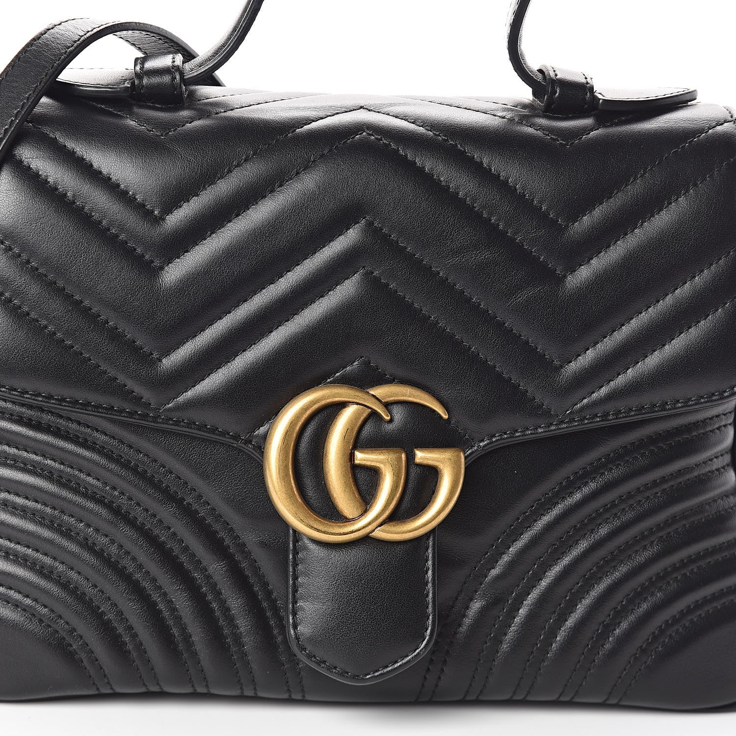 Gucci Calfskin Matelasse Small GG Marmont Top Handle Shoulder Bag Black 7 of 9