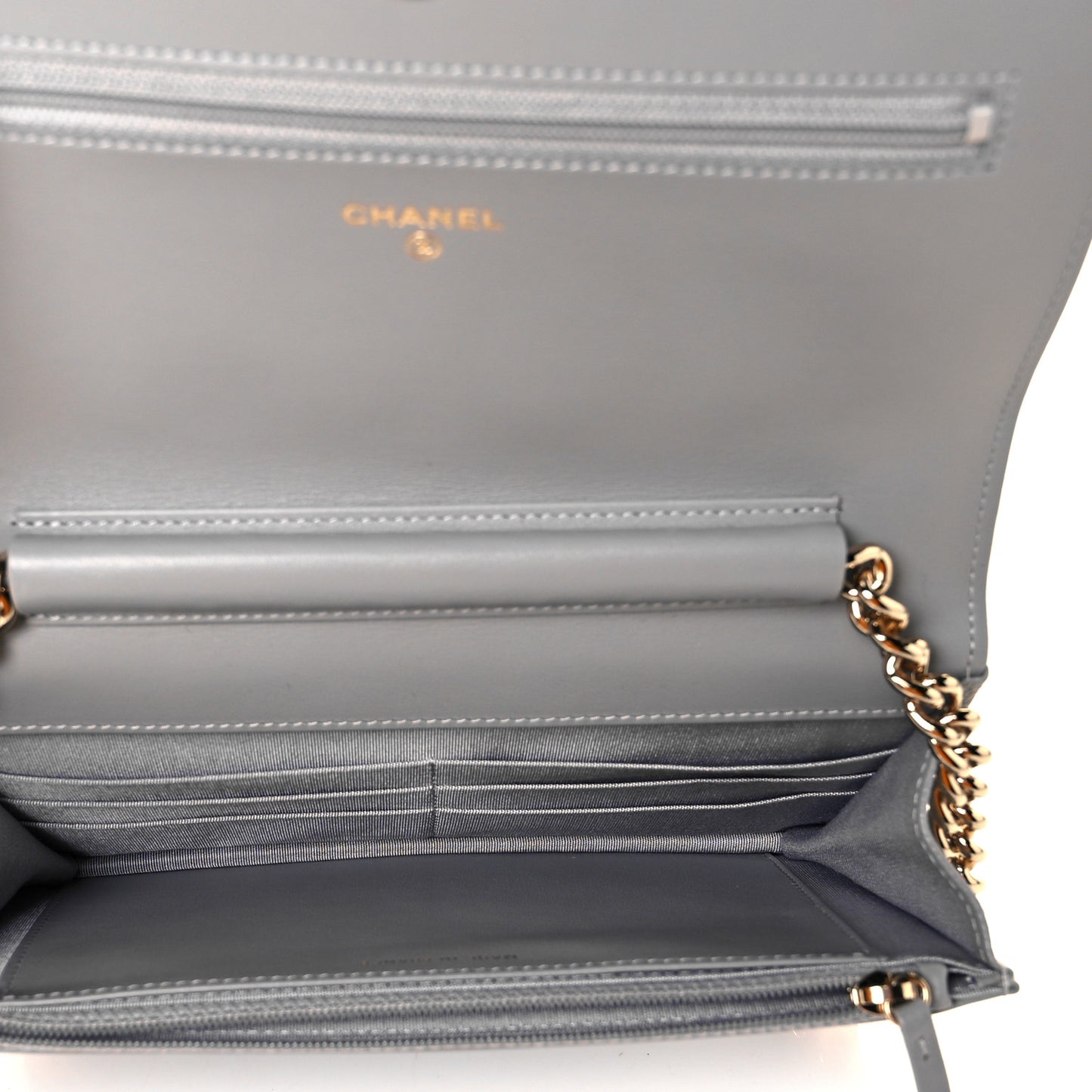 Caviar Quilted Boy Wallet On Chain WOC Grey