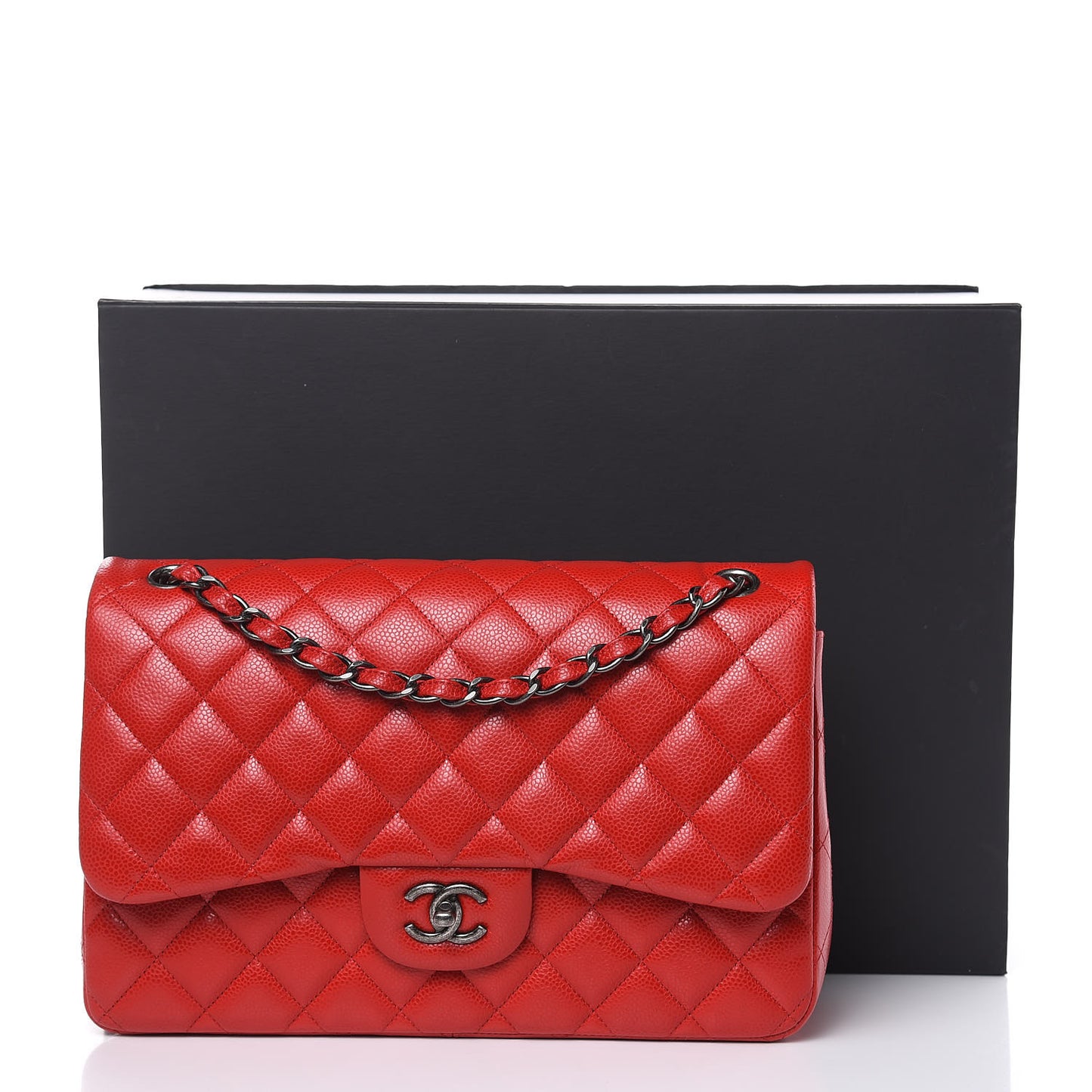 Caviar Quilted Jumbo Double Flap Red