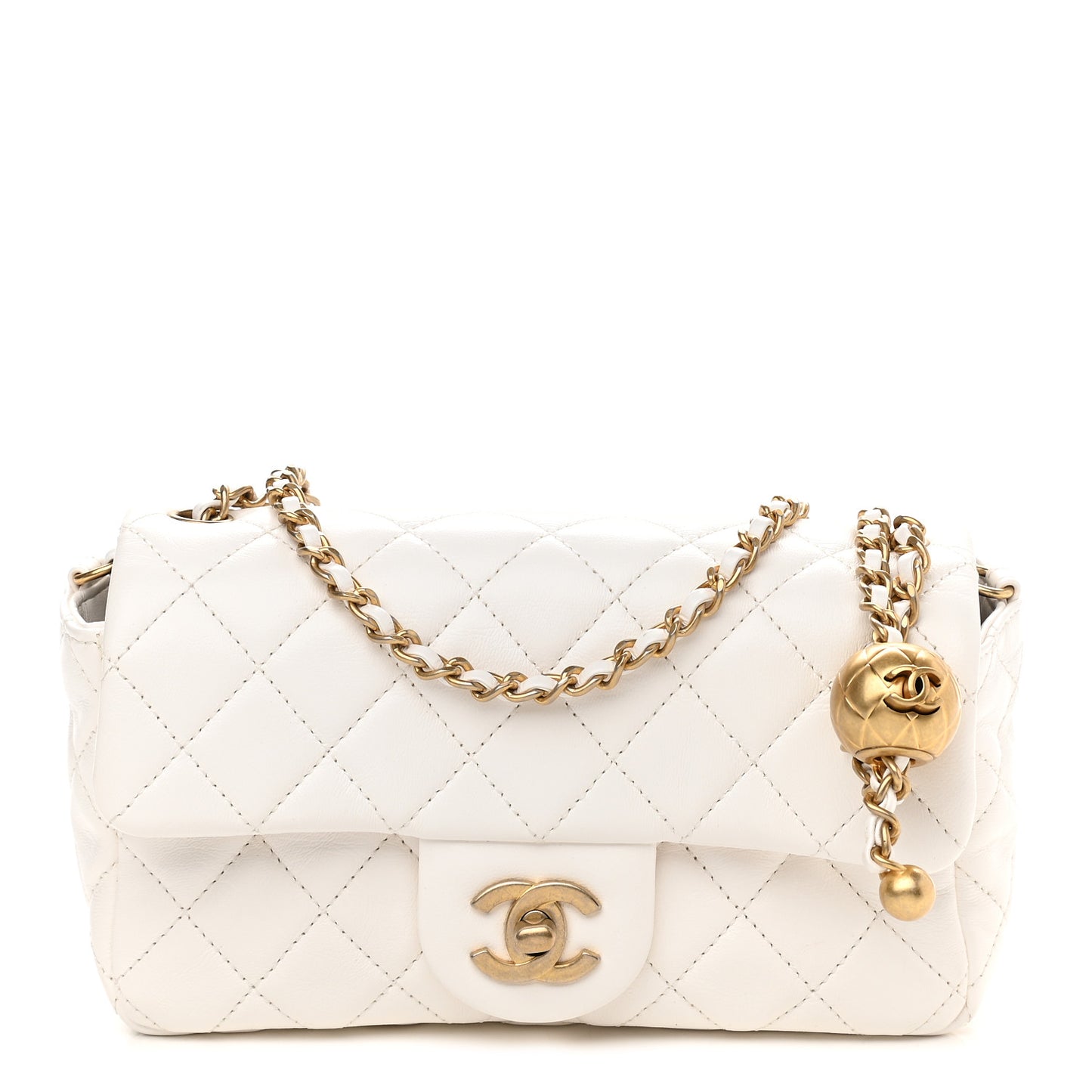 Lambskin Quilted Mini Rectangular Pearl Crush Flap White