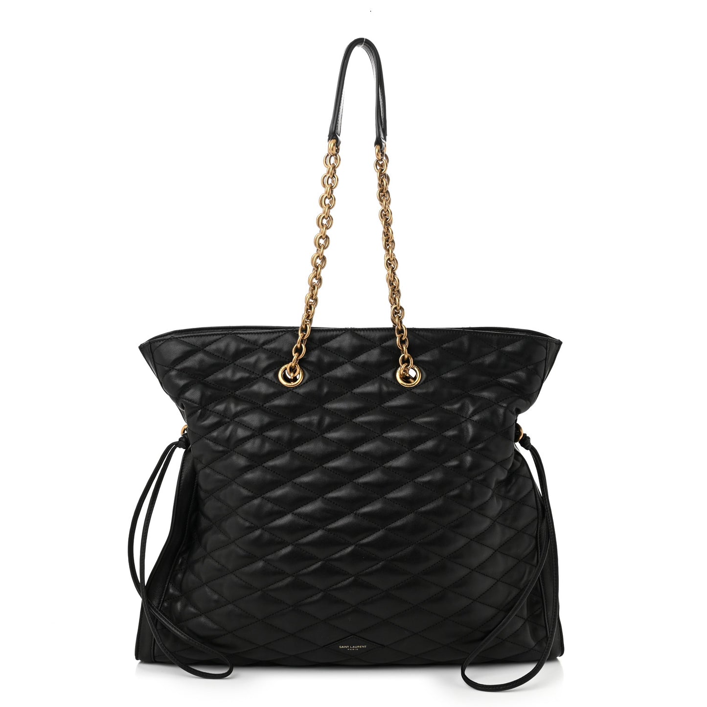 Lambskin Quilted Pochon Drawstring Tote Bag Black