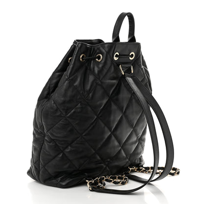 Chanel Lambskin Quilted Drawstring Backpack Black 3 of 11