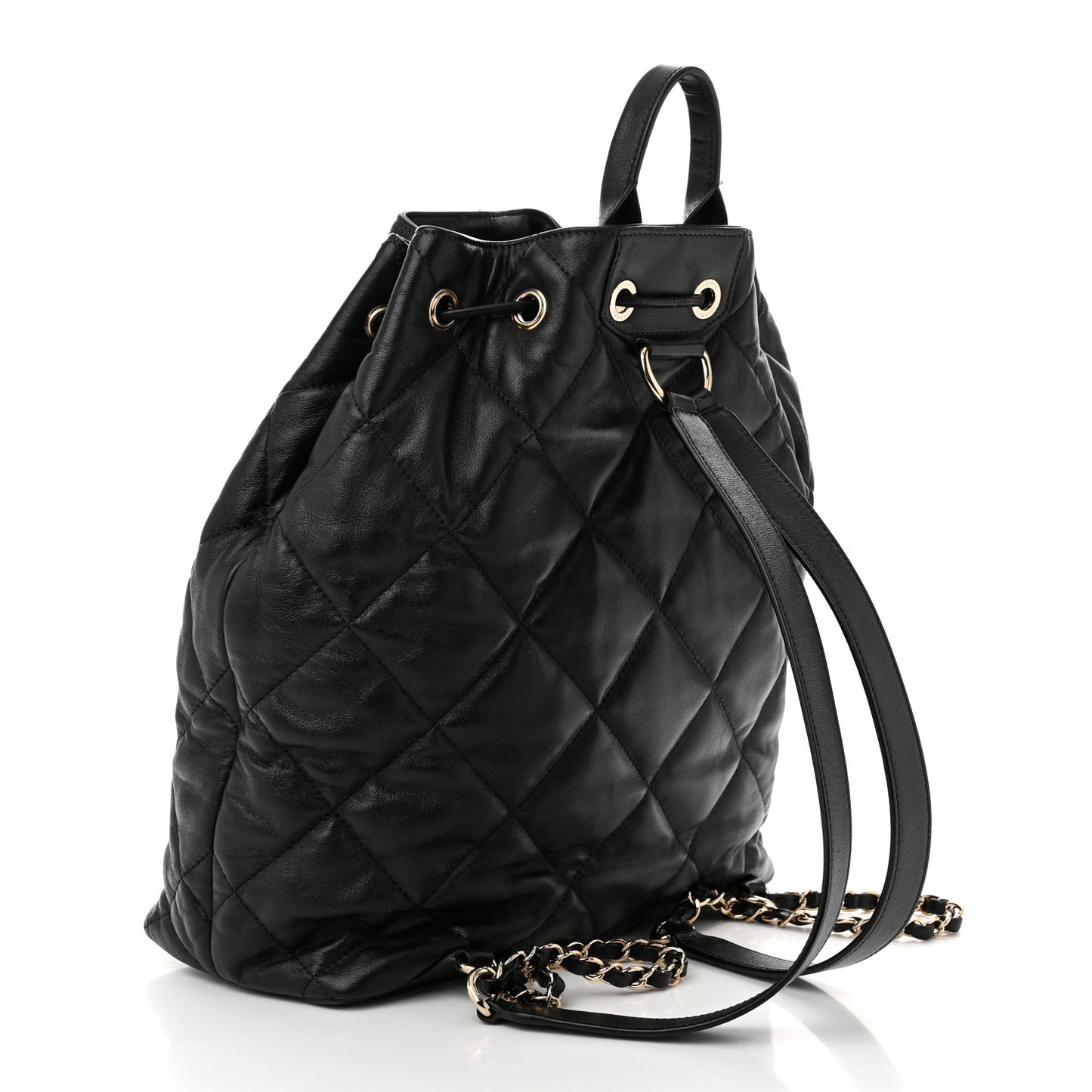 Lambskin Quilted Drawstring Backpack Black