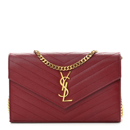 Saint Laurent Grain De Poudre Matelasse Chevron Monogram Chain Wallet Opyum Red 1 of 8
