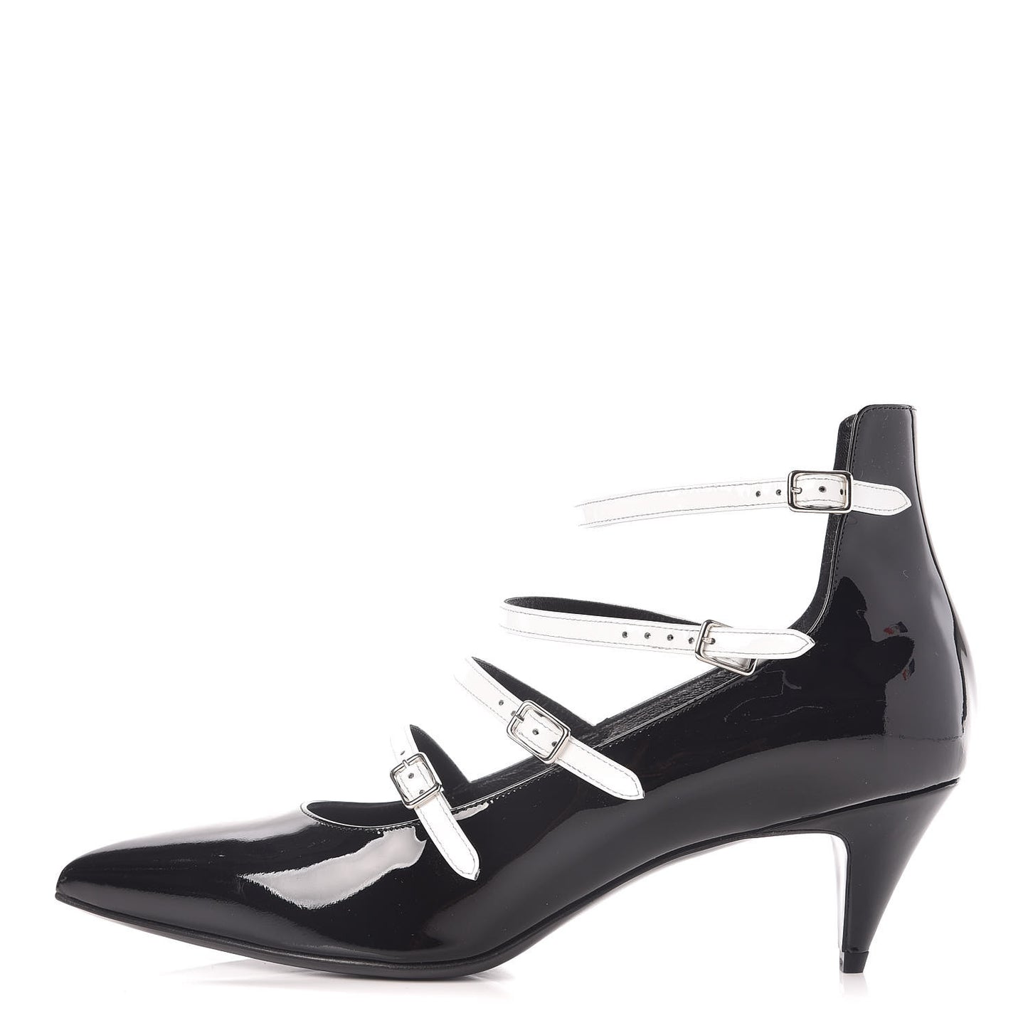 Vitello Vernice Kitten 50 Strap Pumps 40 Black White Optique
