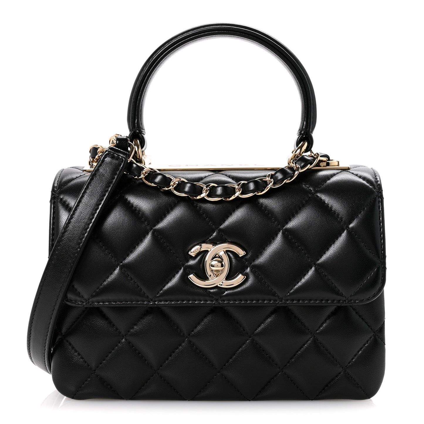 Lambskin Quilted Mini Trendy CC Dual Handle Flap Bag Black