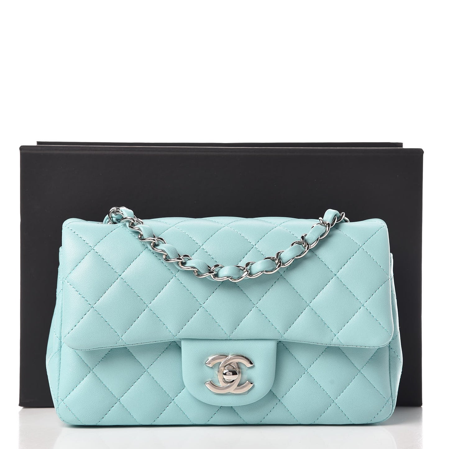 Lambskin Quilted Mini Rectangular Flap Light Blue