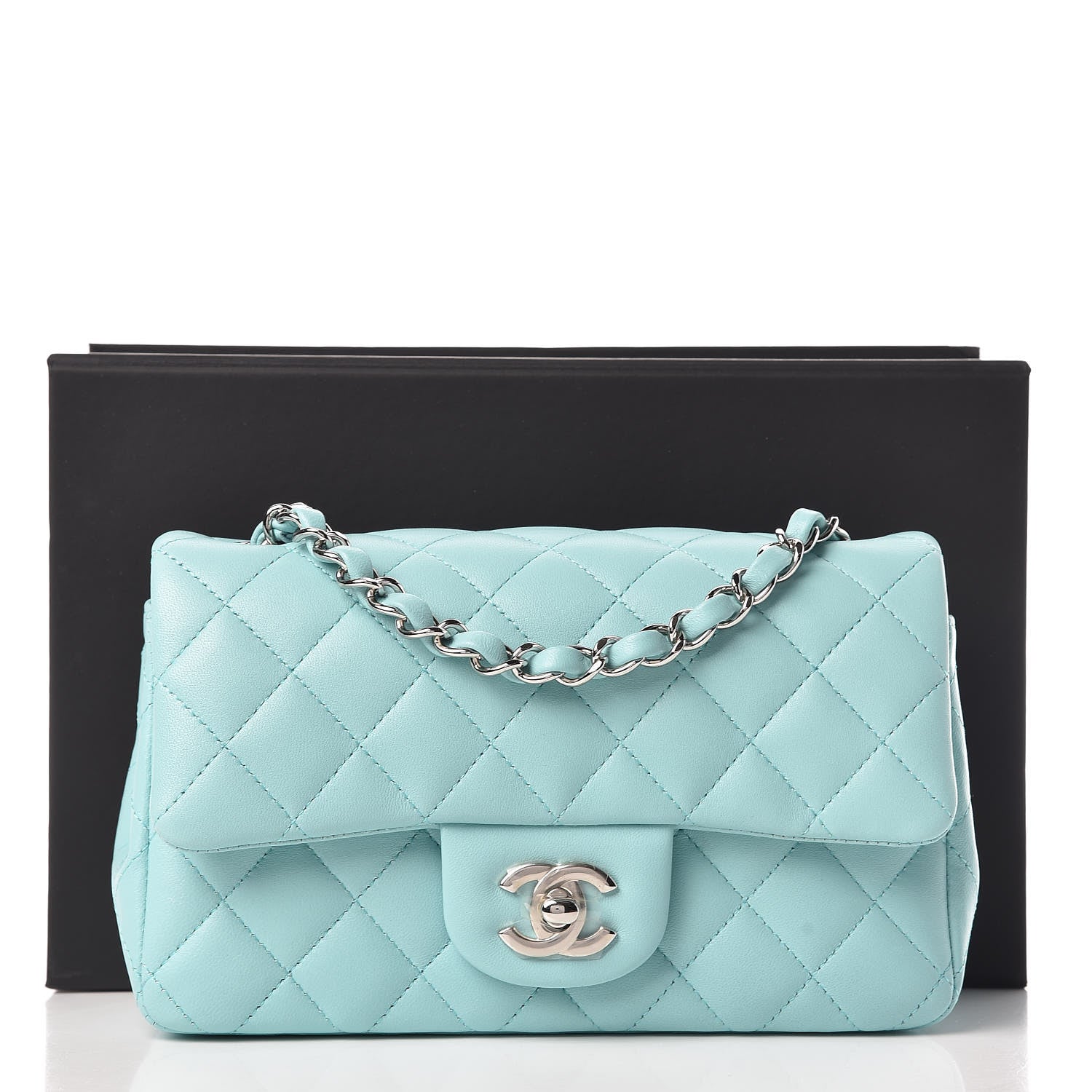 Chanel Lambskin Quilted Mini Rectangular Flap Light Blue 10 of 11