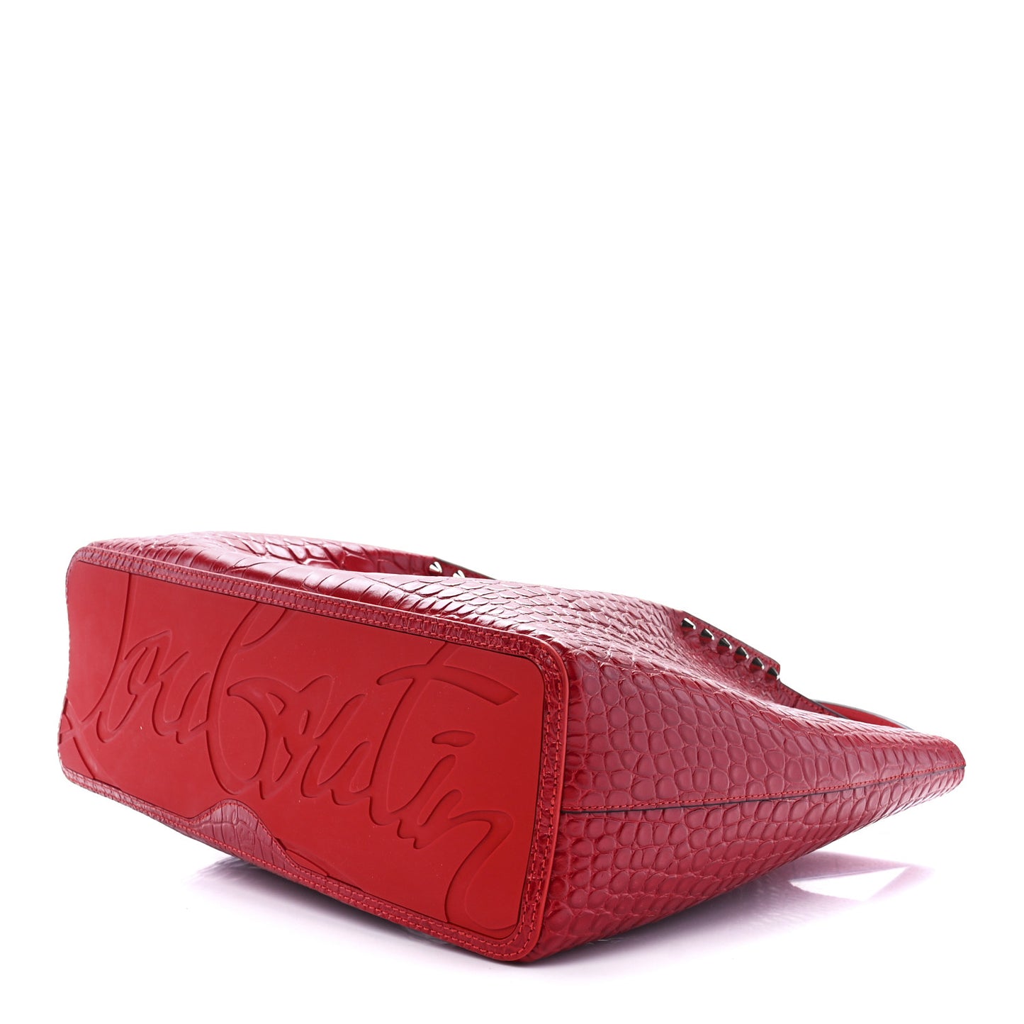 Crocodile Embossed Calfskin Spiked Small Cabarock Shopper Tote Red