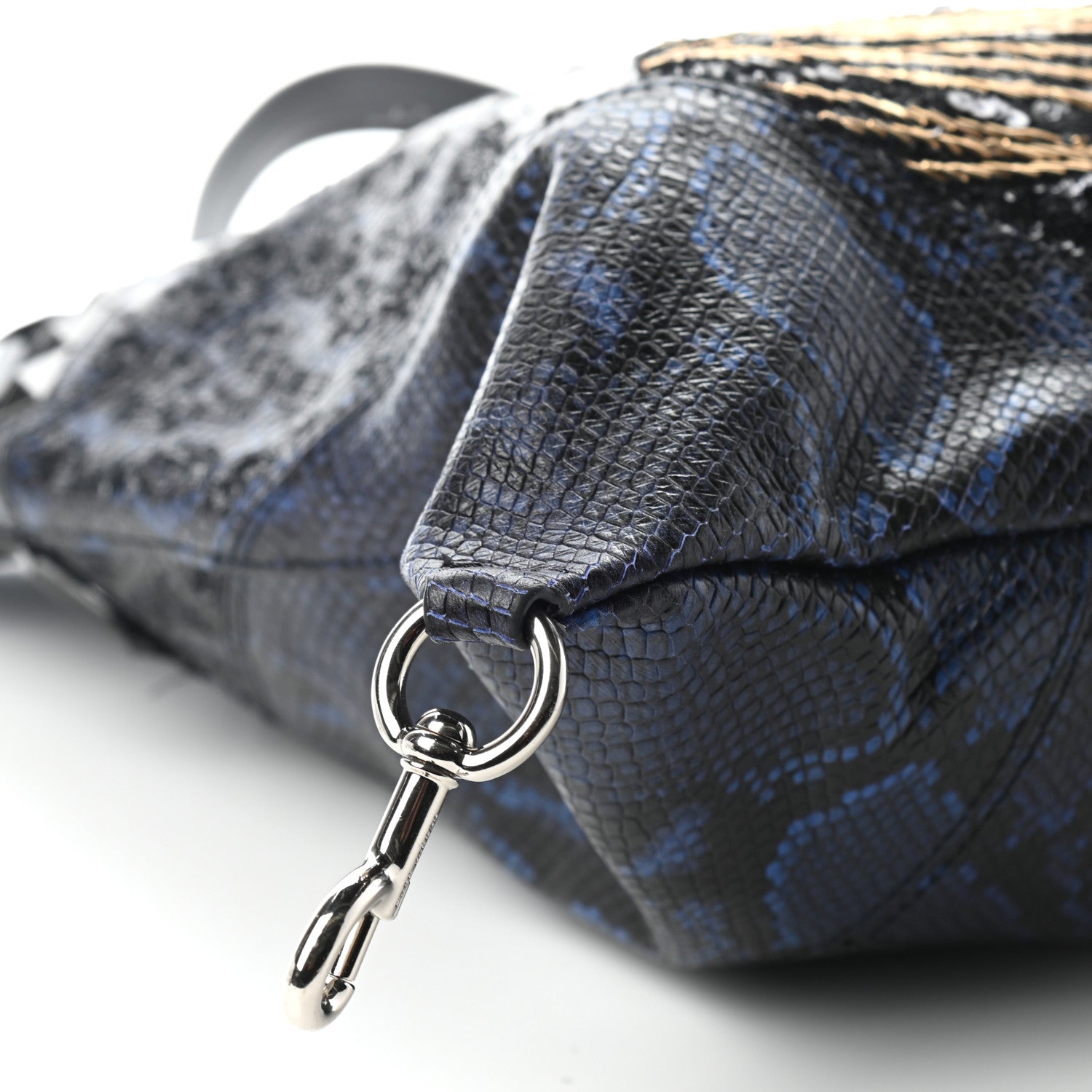 Marc Jacobs Calfskin Snakeskin Embossed Large Wingman Embellished Shopping Tote Blue Black 7 of 9