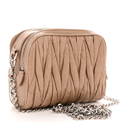 Miu Miu Vitello Lux Matelasse Double Zip Chain Crossbody Bag Cammeo 3 of 12