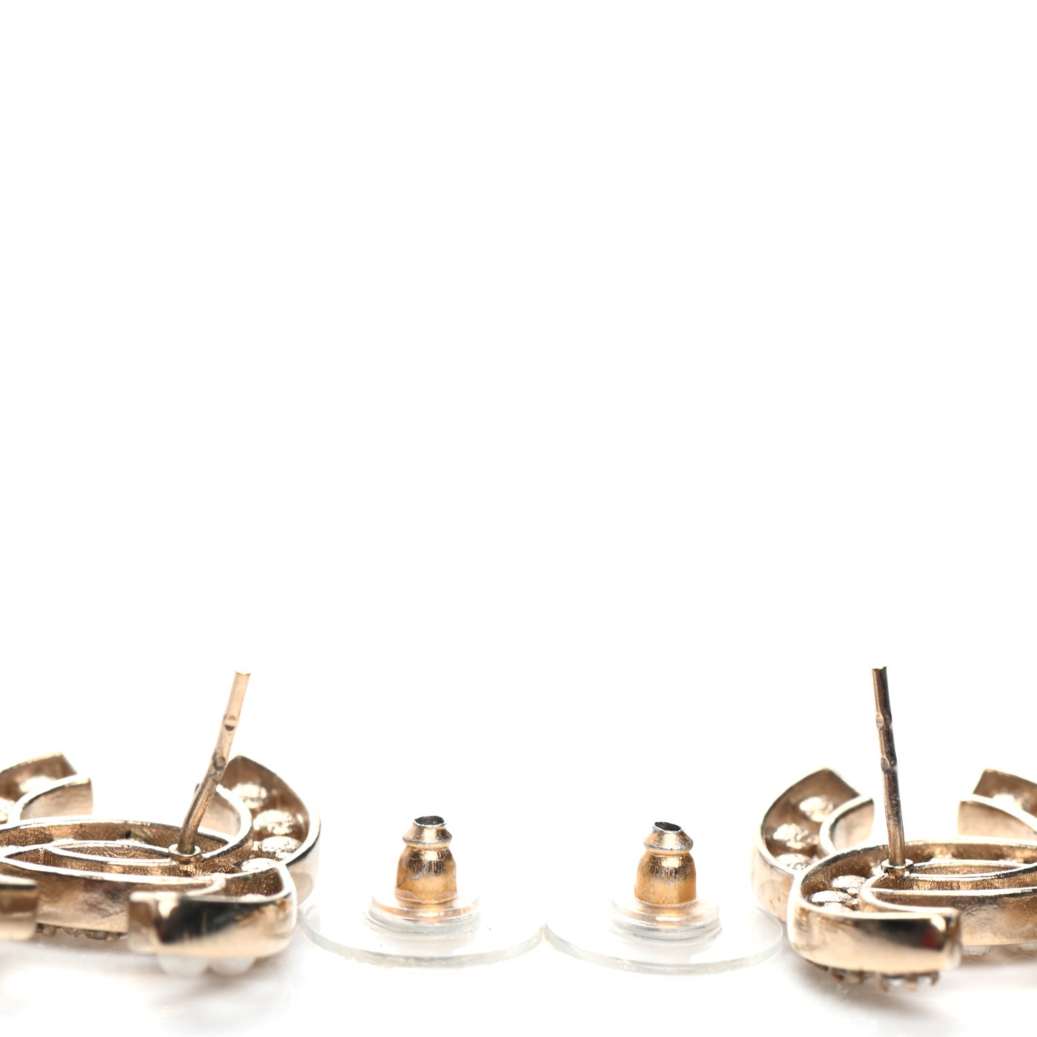 Chanel Crystal Pearl CC Earrings Light Gold 4 of 5
