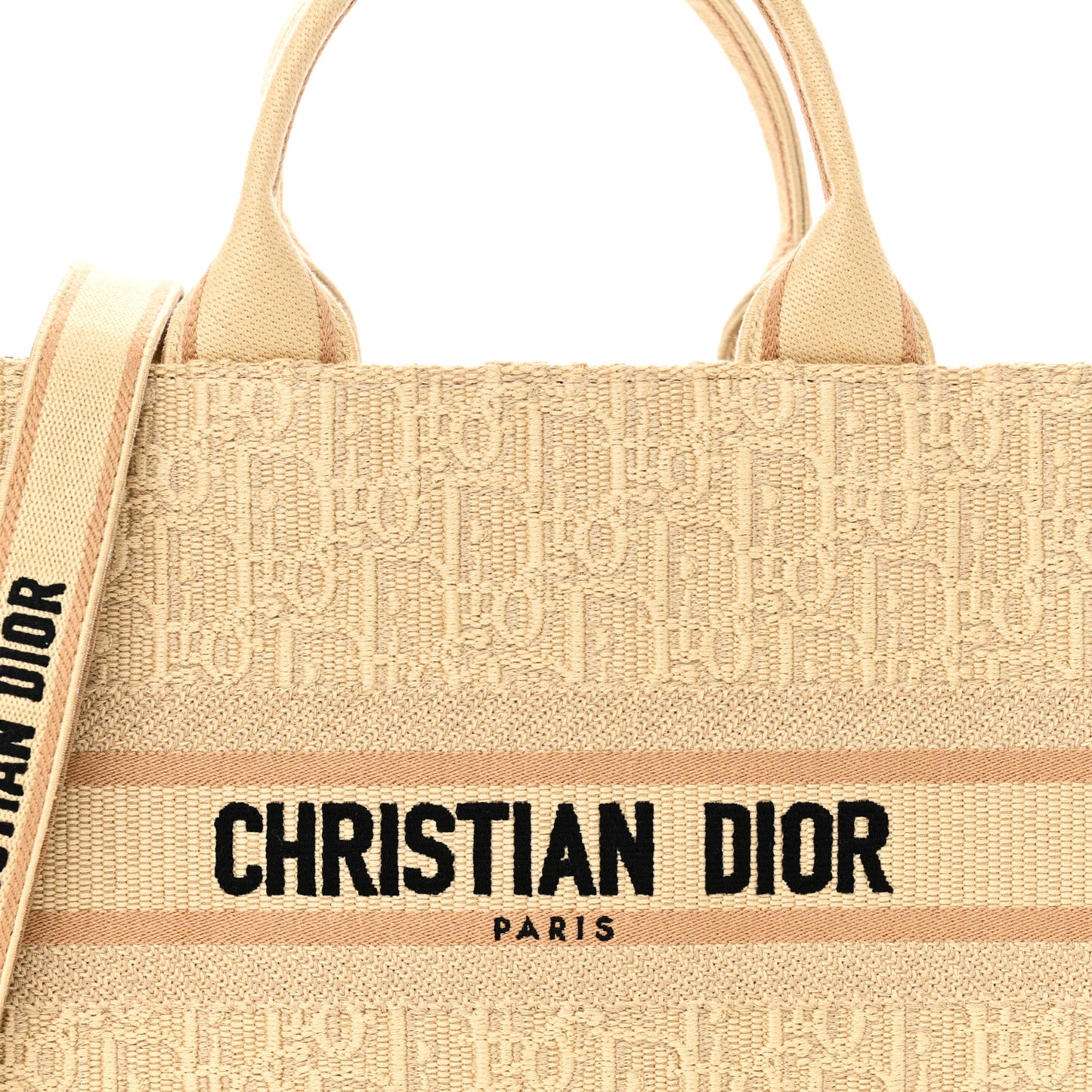 Raffia Calfskin Oblique Embroidered Small Book Tote Beige Camel