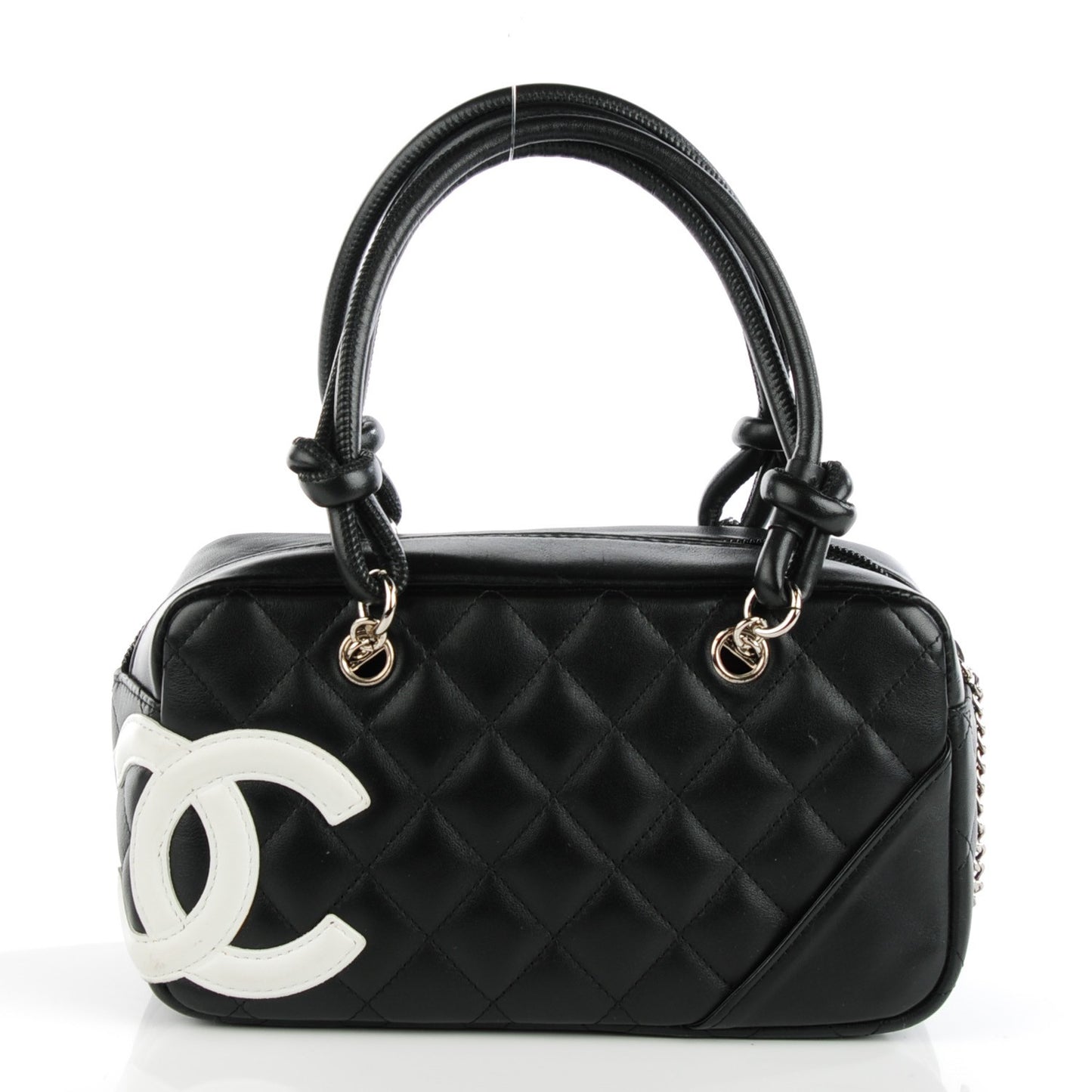 Calfskin Quilted Small Cambon Bowler Black White