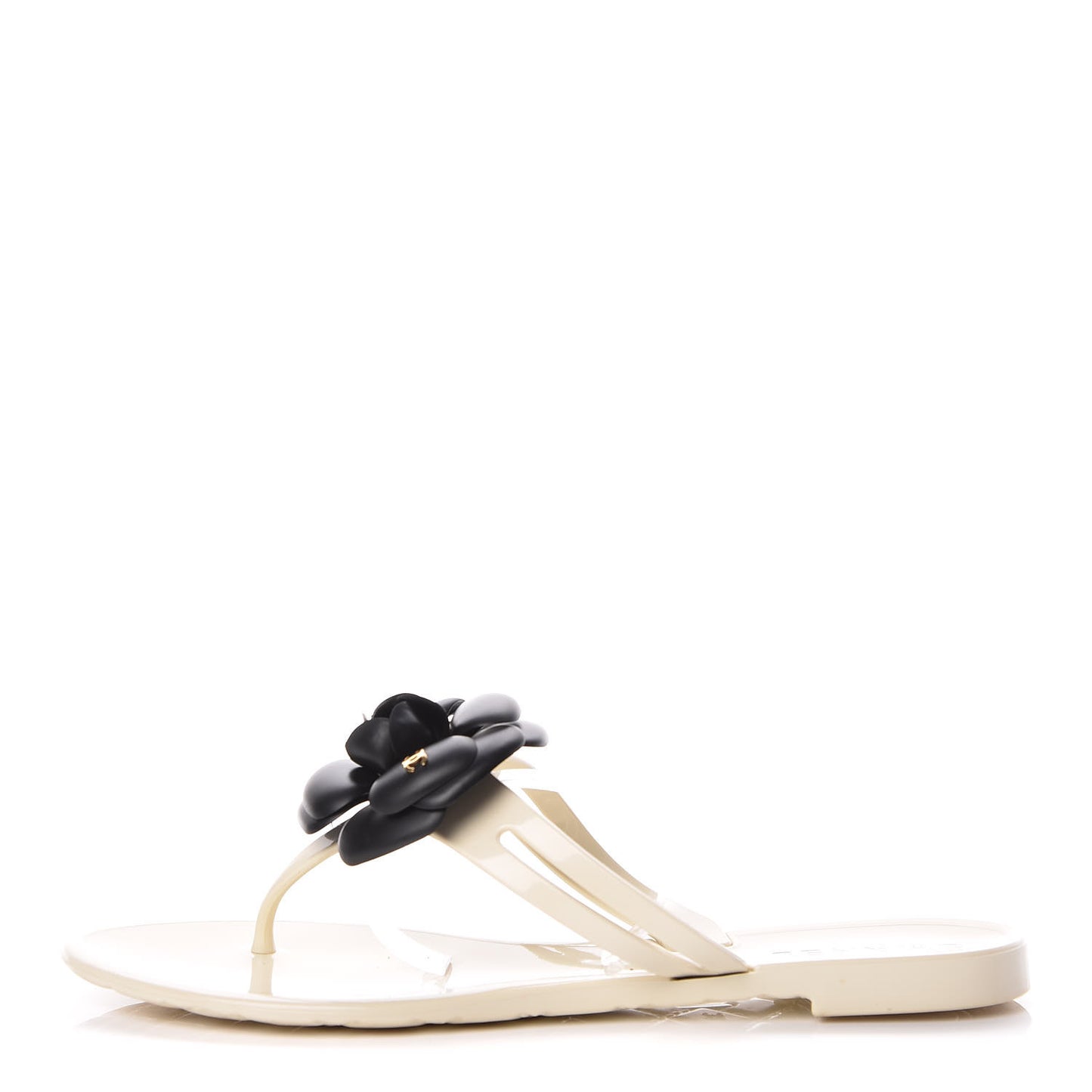 Jelly Camellia Thong Sandals 38 Ivory Black
