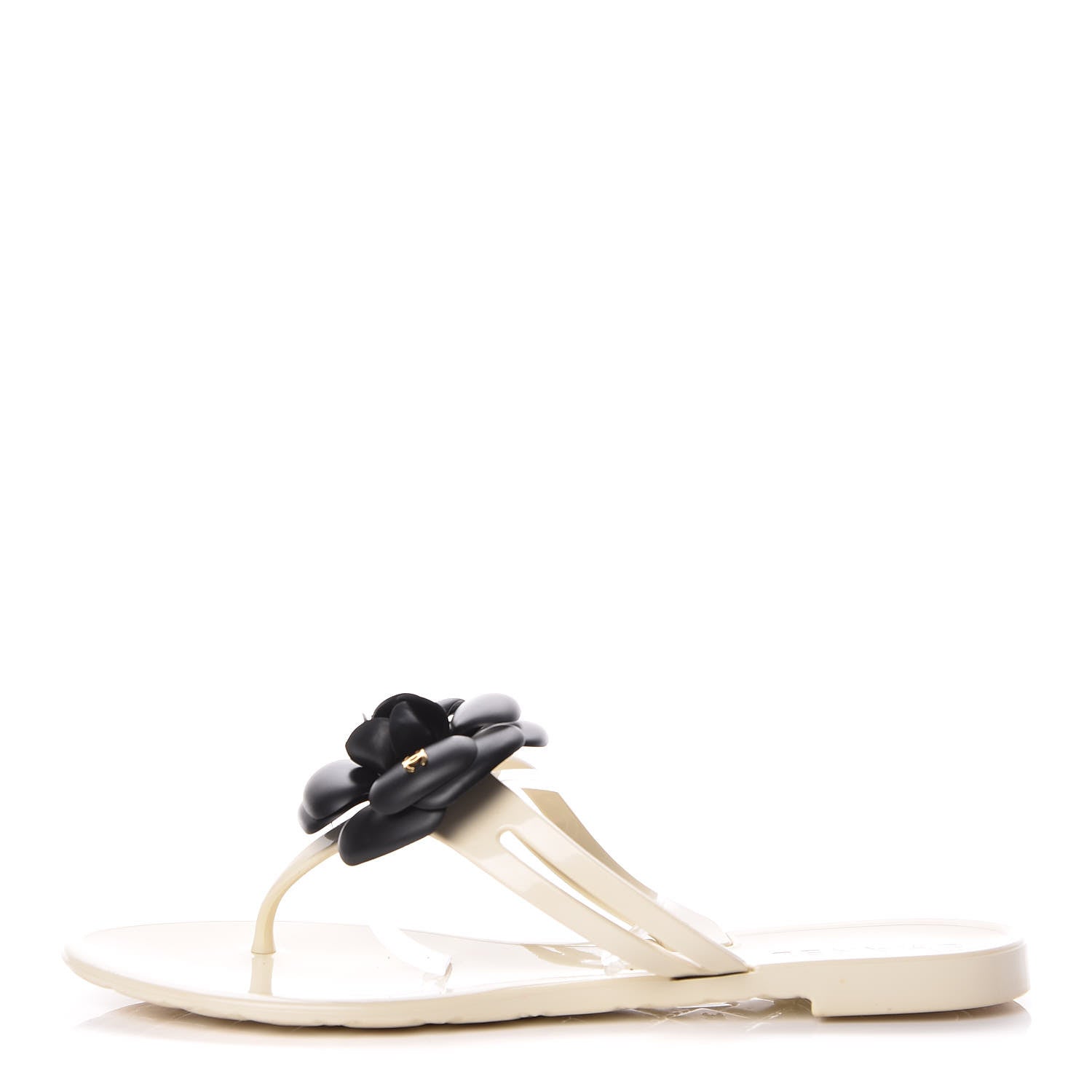 Chanel Jelly Camellia Thong Sandals 38 Ivory Black 1 of 15
