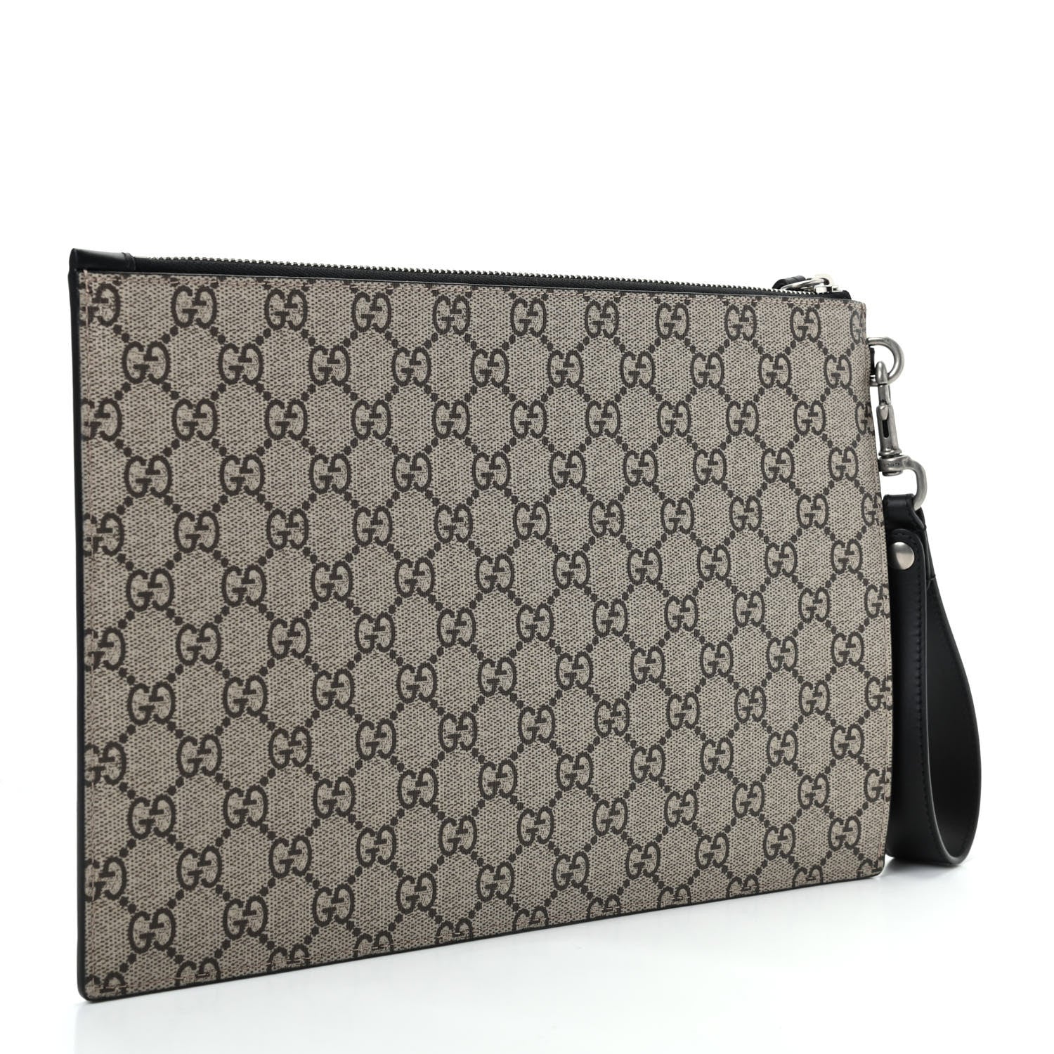 Gucci GG Supreme Monogram Kingsnake Zip Wristlet Pouch Beige Black 3 of 8