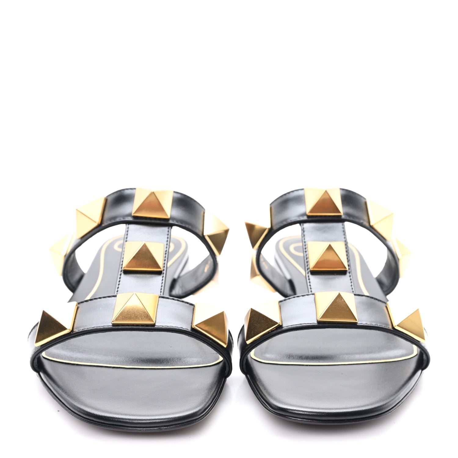 Valentino Garavani Calfskin Roman Stud Flat Slide Sandals 35.5 Black 3 of 10