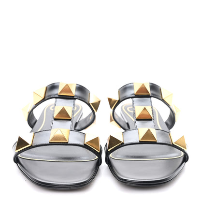 Valentino Garavani Calfskin Roman Stud Flat Slide Sandals 35.5 Black 3 of 10