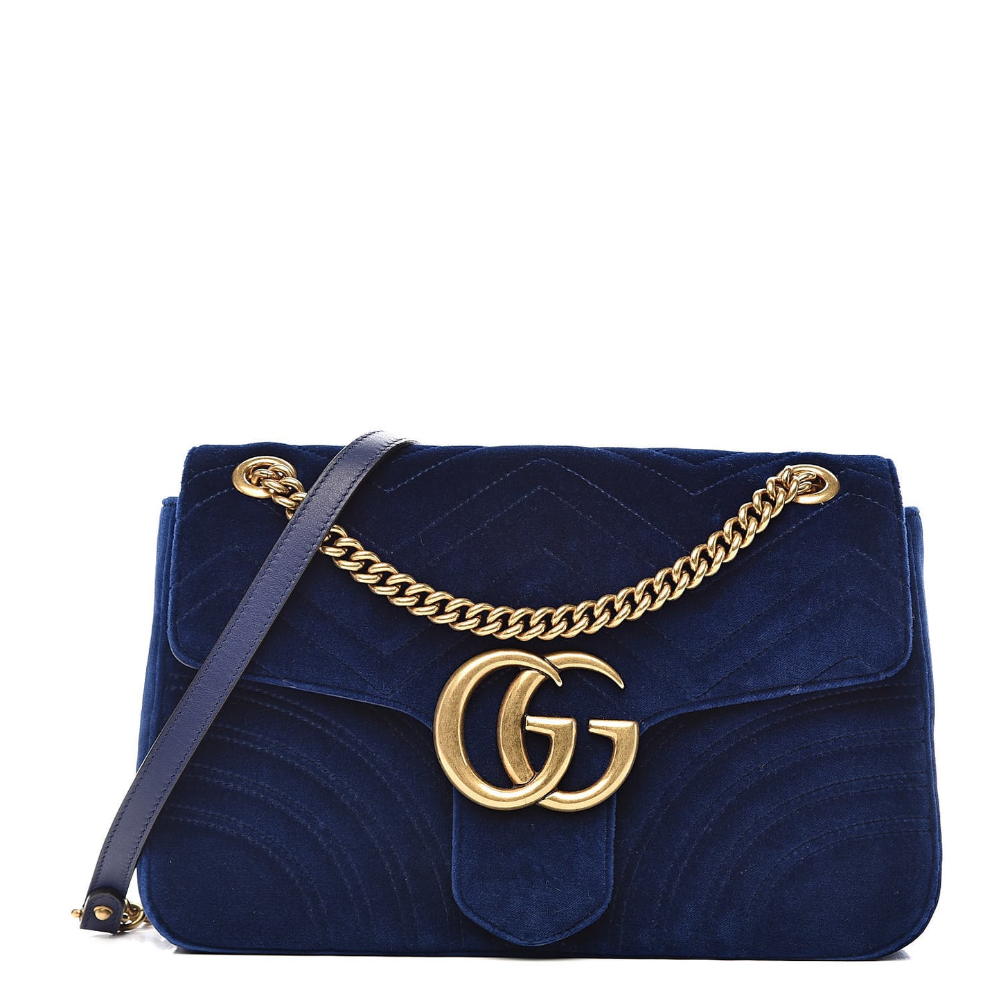 Velvet Matelasse Medium GG Marmont Shoulder Bag Cobalt Blue