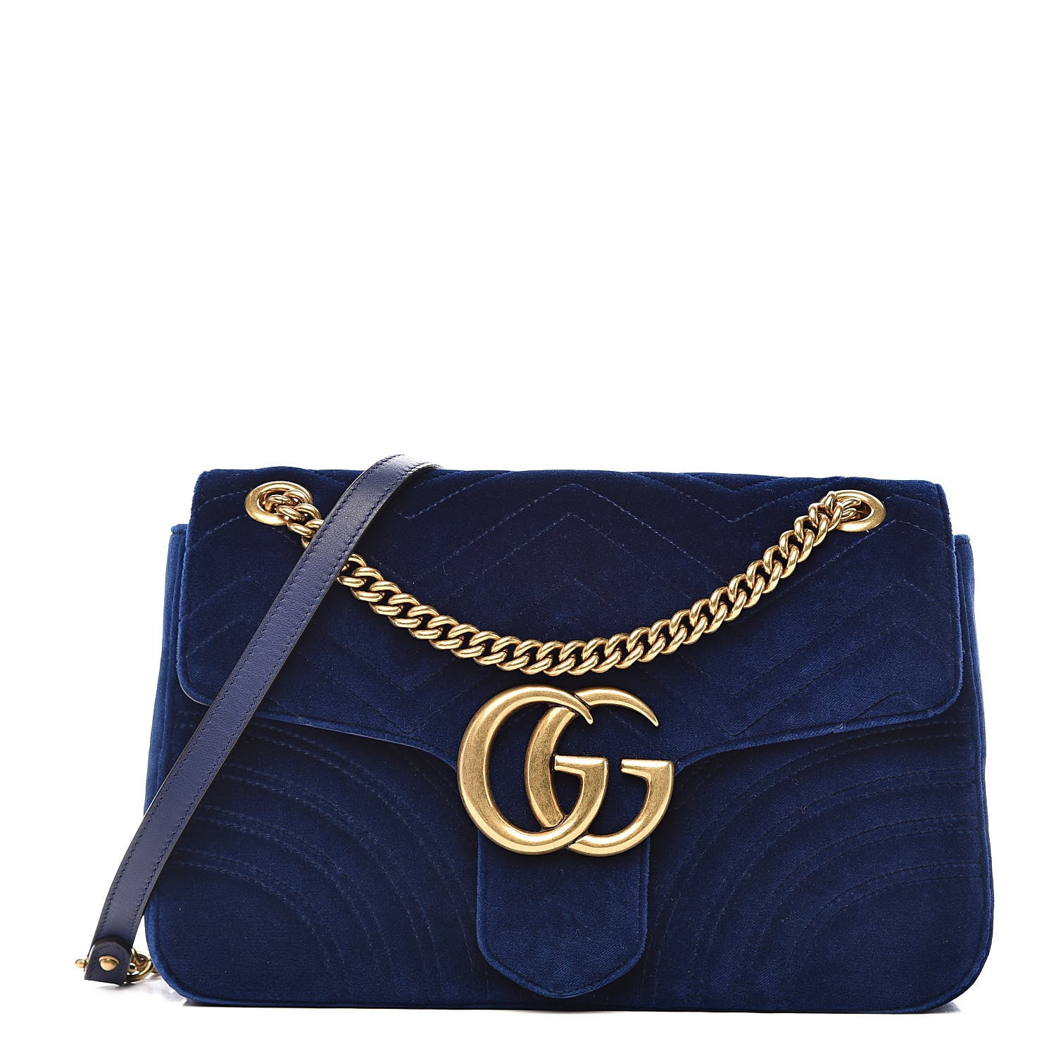 Gucci Velvet Matelasse Medium GG Marmont Shoulder Bag Cobalt Blue 1 of 13