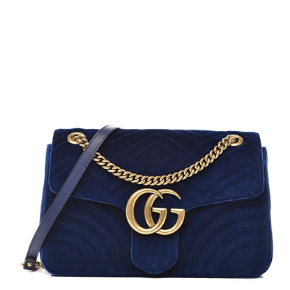Gucci Velvet Matelasse Medium GG Marmont Shoulder Bag Cobalt Blue 1 of 13
