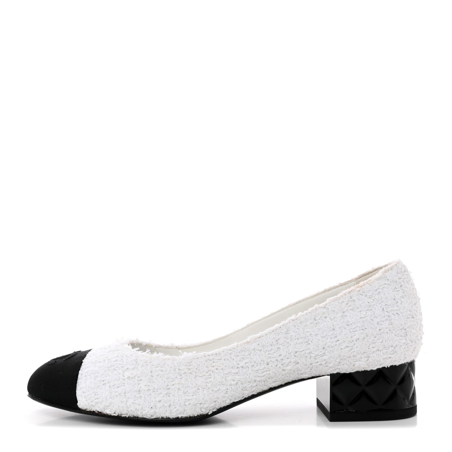Tweed Grosgrain Cap Toe CC Pumps 37 White Black