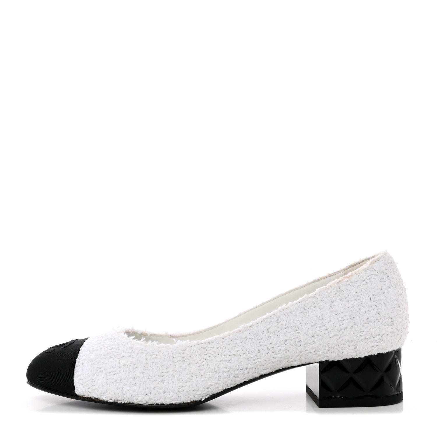 Chanel Tweed Grosgrain Cap Toe CC Pumps 37 White Black 1 of 12