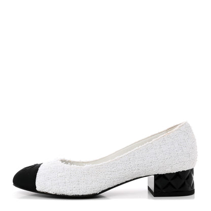 Chanel Tweed Grosgrain Cap Toe CC Pumps 37 White Black 1 of 12