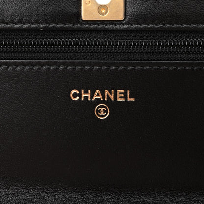 Chanel Lambskin Quilted CC Pearl Crush Wallet on Chain WOC Black 6 of 12