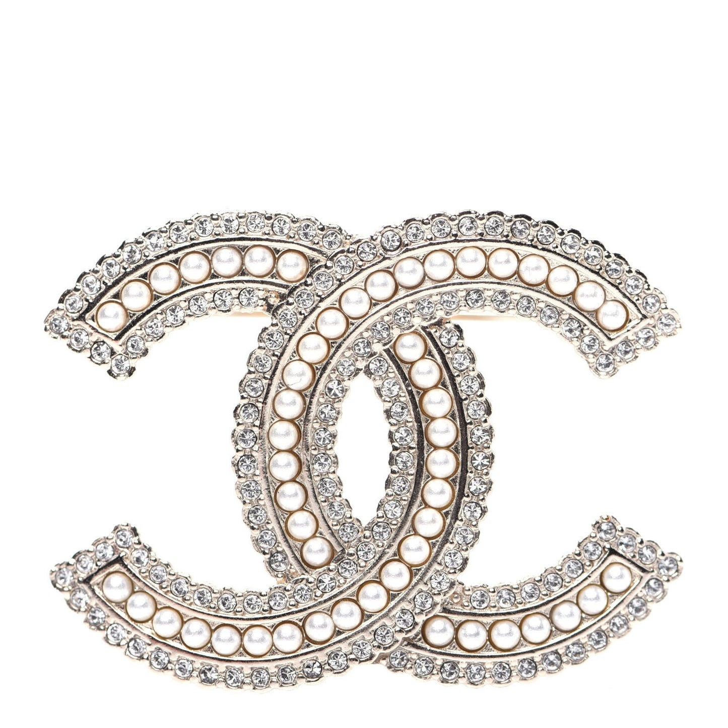 Pearl Crystal Lace Camellia CC Brooch Gold