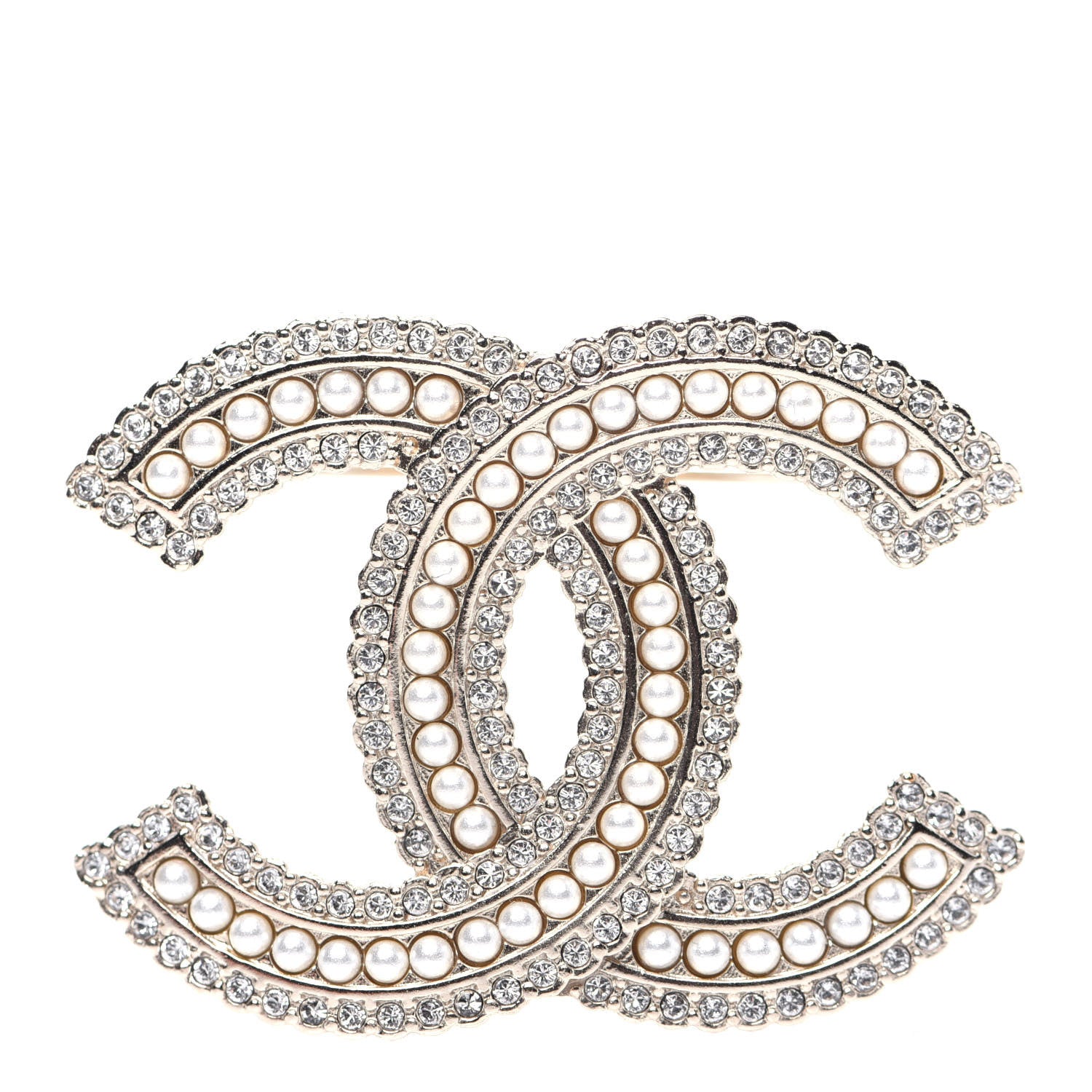 Chanel Pearl Crystal Lace Camellia CC Brooch Gold 1 of 8