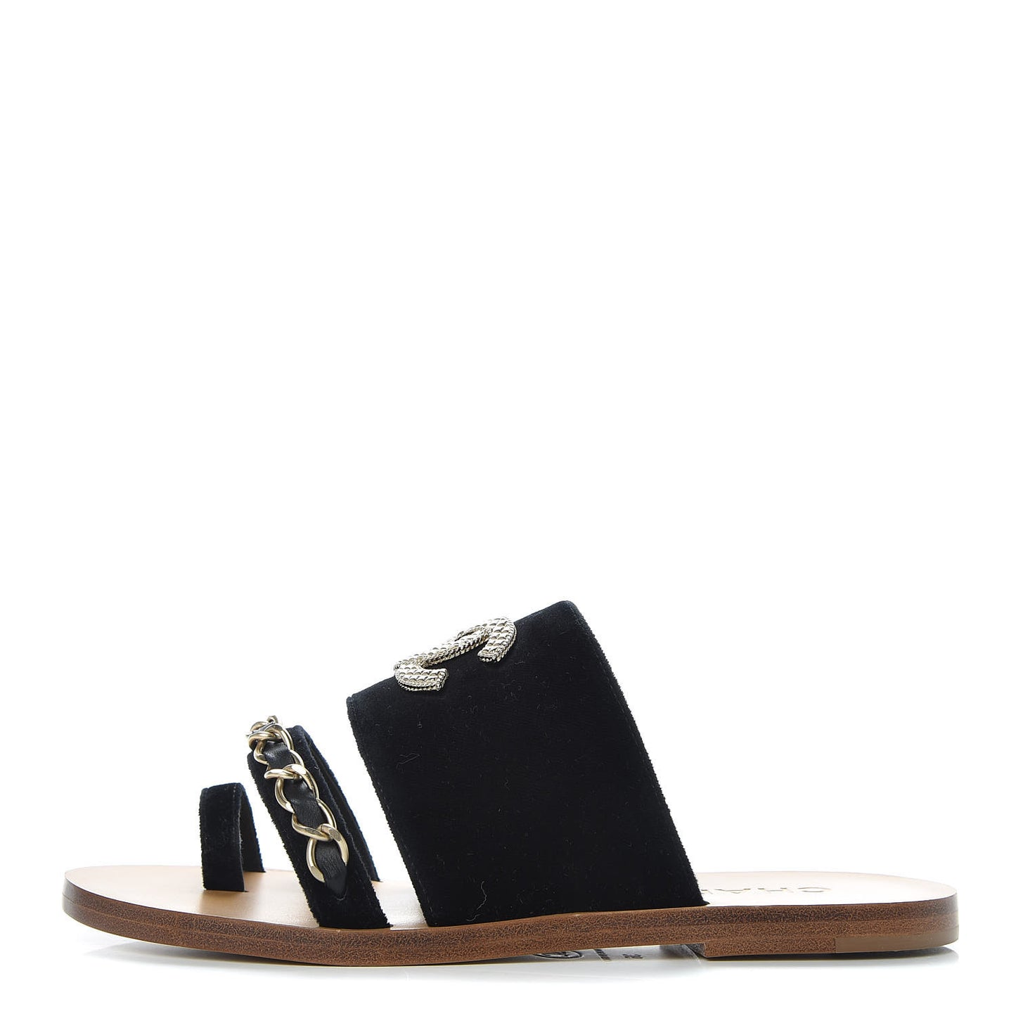 Velvet Chain Mule Sandals 36 Black