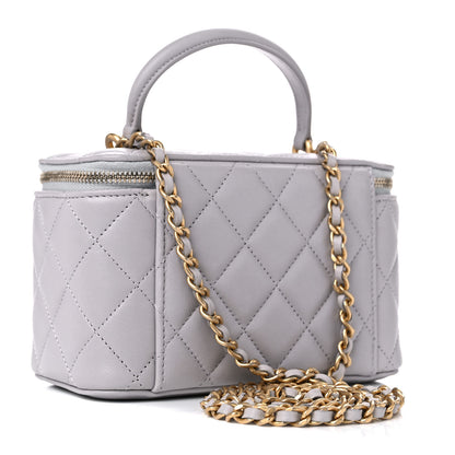 Chanel Lambskin Quilted Small Top Handle Vanity Case With Chain Grey 2 of 10