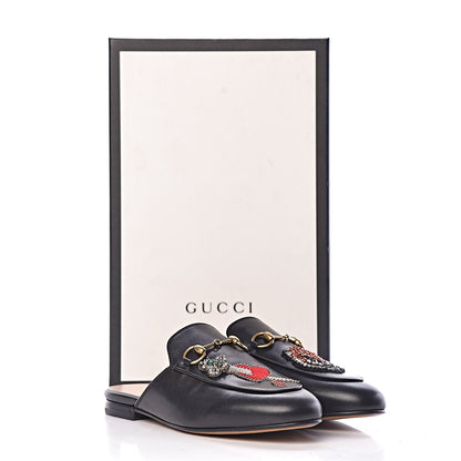 Gucci Calfskin Crystal Tiger Embroidered Womens Princetown Slippers 36 Black 10 of 10