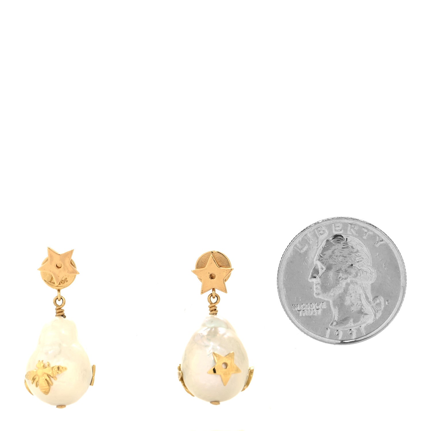 Christian Dior Pearl Star Earrings Gold 2 of 5