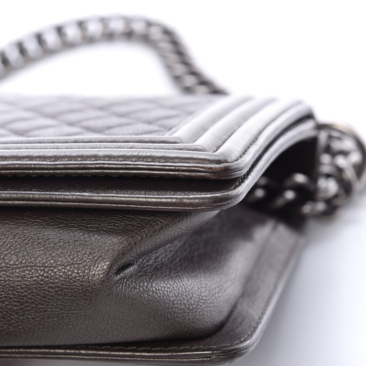 Metallic Calfskin Quilted Medium Boy Flap Dark Silver